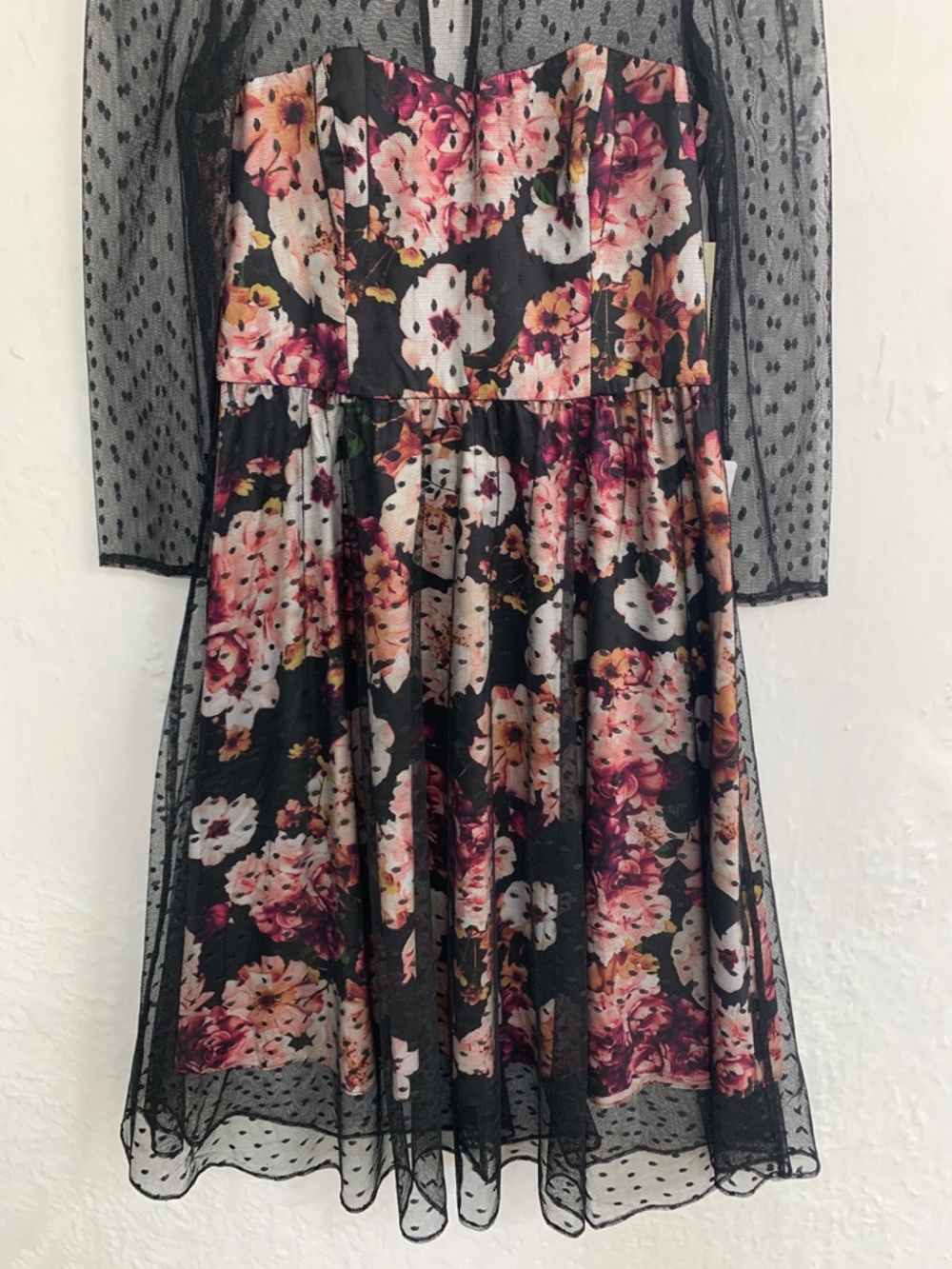 Eliza J Black Floral Tulle Illusion Dress Sz 12 - Picture 5 of 15